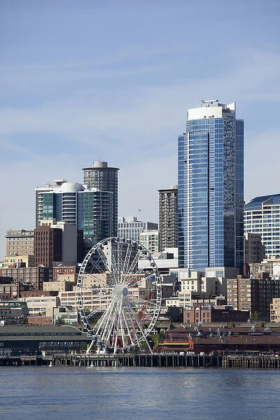 WA, Seattle, The Seattle Great Wheel, and Seattle skyline from Elliott Bay