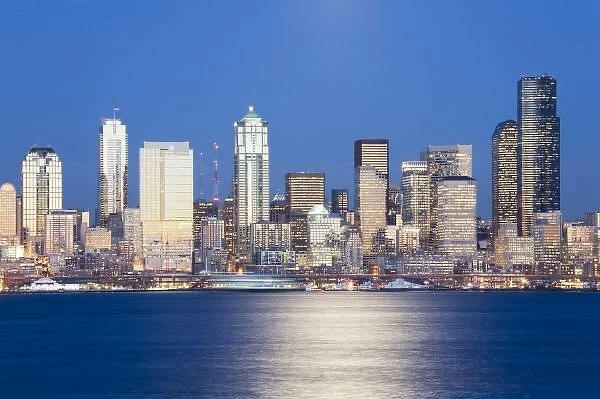 WA, Seattle, Seattle skyline and Elliott Bay, view from Alki