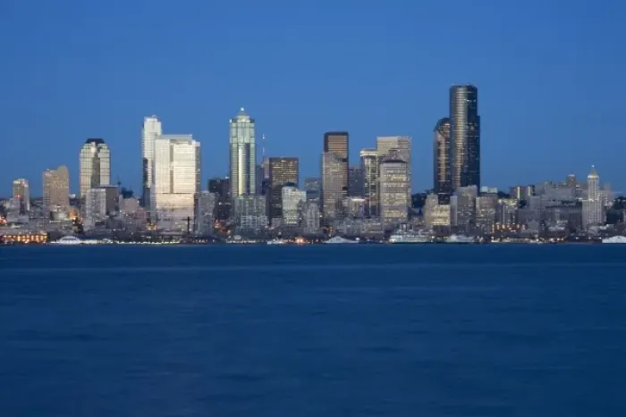 Framed Print : WA, Seattle, Seattle skyline and Elliott Bay Framed Print : WA, Seattle, Seattle skyline and Elliott Bay