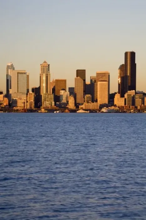 Framed Print : WA, Seattle, Seattle skyline and Elliott Bay