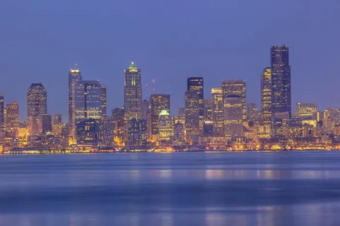 Framed Print : WA, Seattle, Seattle skyline and Elliott Bay from West Seattle Framed Print : WA, Seattle, Seattle skyline and Elliott Bay from West Seattle