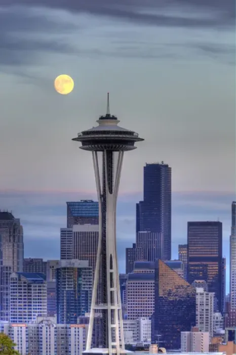 Framed Print : WA, Seattle, Seattle skyline with moon rising from Kerry Park Framed Print : WA, Seattle, Seattle skyline with moon rising from Kerry Park