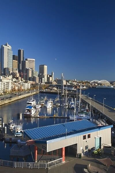 WA, Seattle, Seattle skyline from Pier 66 with Elliott Bay