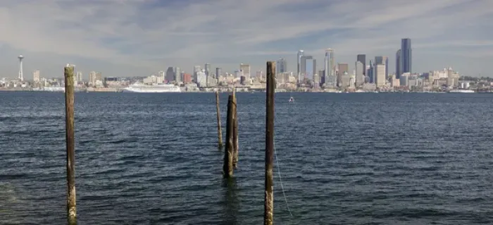 Framed Print : WA, Seattle, Seattle skyline, view from Alki, West Seattle