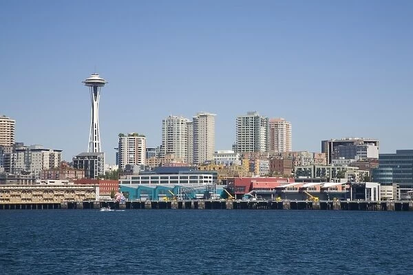WA, Seattle, Seattle Space Needle and skyline from Elliott Bay