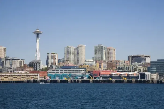 Framed Print : WA, Seattle, Seattle Space Needle and skyline from Elliott Bay Framed Print : WA, Seattle, Seattle Space Needle and skyline from Elliott Bay