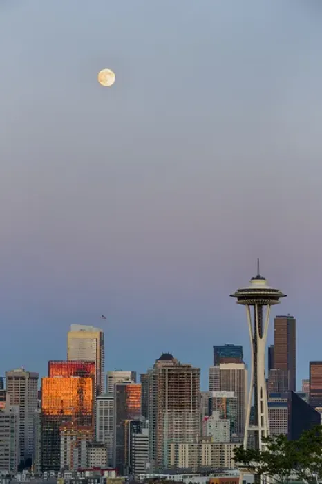 Framed Print : WA, Seattle, skyline view from Kerry Park, with full moon (2015) Framed Print : WA, Seattle, skyline view from Kerry Park, with full moon (2015)