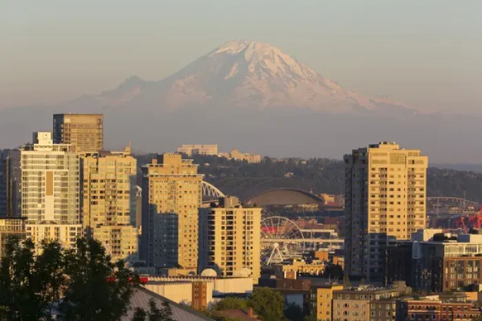 Framed Print : WA, Seattle, skyline view with Mount Rainier (2015) Framed Print : WA, Seattle, skyline view with Mount Rainier (2015)