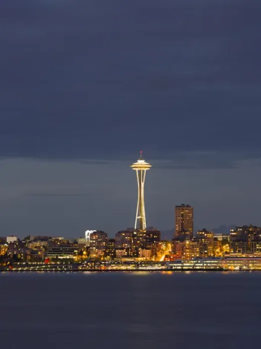 Framed Print : WA, Seattle, Space Needle and Elliott Bay from West Seattle (2015)