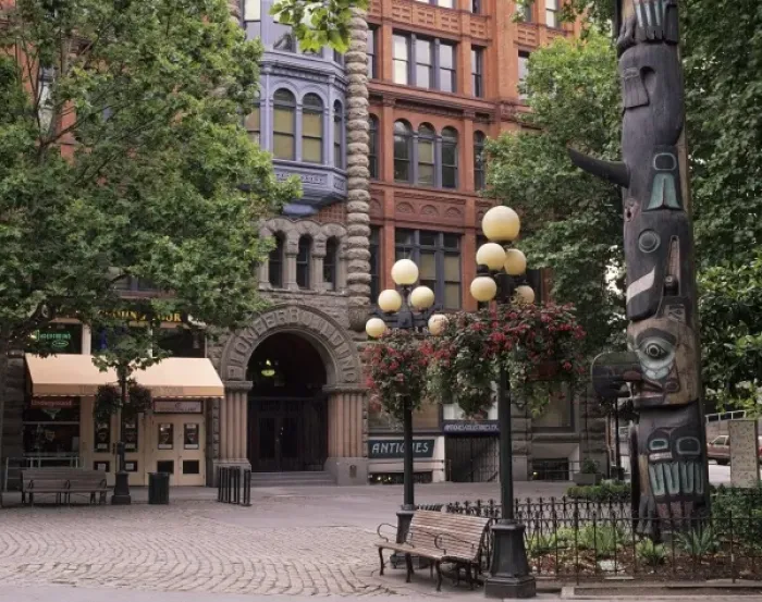 Framed Print : WA, Seattle, Totem pole and Pioneer Building at historic Pioneer Square Framed Print : WA, Seattle, Totem pole and Pioneer Building at historic Pioneer Square