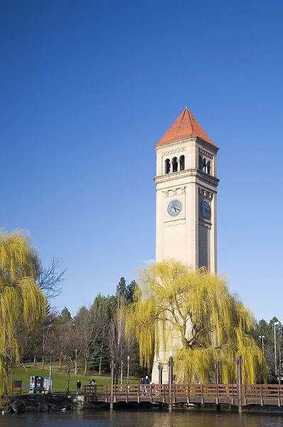WA, Spokane, Riverfront Park, the Clock Tower by the Spokane River
