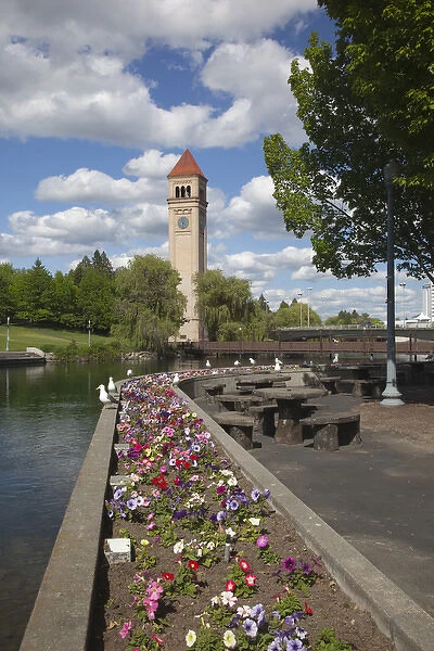 WA, Spokane, Riverfront Park, the Clock Tower by the Spokane River