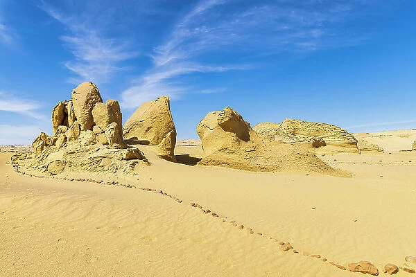 Wadi al Hitan, Faiyum, Egypt. Eroded rocks along the interpretive trail at Wadi el-Hitan paleontological site