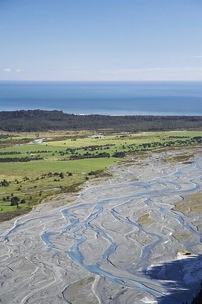 Waiho River near Franz Josef Glacier, West Coast, South Island, New Zealand - aerial
