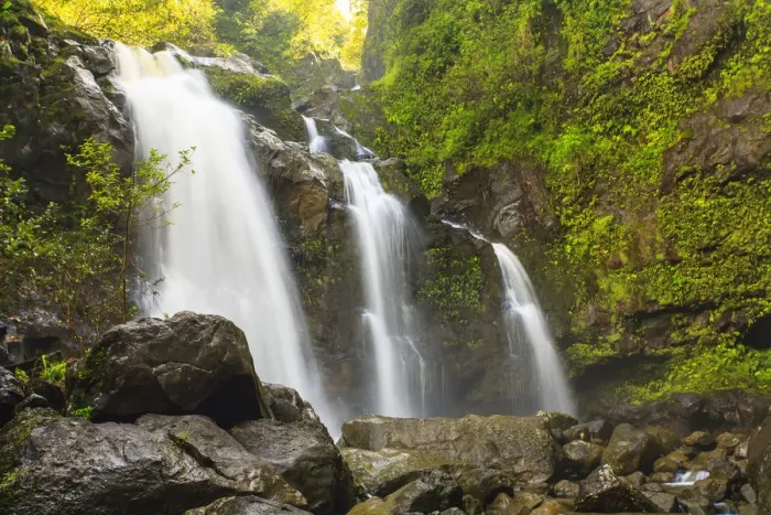 Framed Print : Waikani Falls, Hana Highway near Hana, East Maui, Hawaii, USA