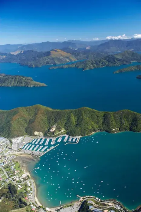 Framed Print : Waikawa Bay, Marlborough Sounds, South Island, New Zealand - aerial Framed Print : Waikawa Bay, Marlborough Sounds, South Island, New Zealand - aerial