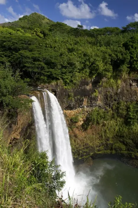 Framed Print : Wailua Falls located on the Wailua River in Wailua River State Park on the eastern Framed Print : Wailua Falls located on the Wailua River in Wailua River State Park on the eastern