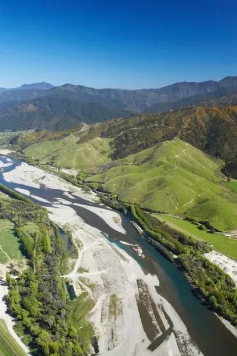 Framed Print : Wairau River near Blenheim, Marlborough, South Island, New Zealand - aerial Framed Print : Wairau River near Blenheim, Marlborough, South Island, New Zealand - aerial