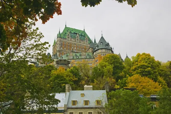 Framed Print : A walking tour of lower Quebec City. A upward view of The Chateau Frontenac Framed Print : A walking tour of lower Quebec City. A upward view of The Chateau Frontenac