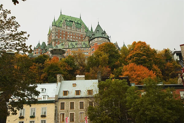 A walking tour of lower Quebec City. A upward view of The Chateau Frontenac