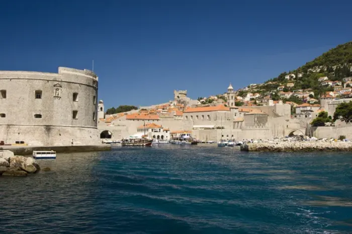 Framed Print : Walled City of Dubrovnik and Old Harbor, Southeastern Tip of Croatia, Dalmation Coast