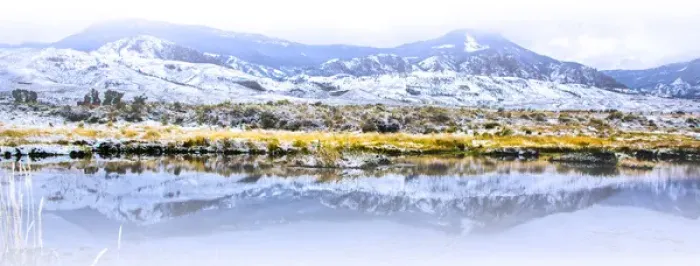 Framed Print : Wapiti Valley, Wyoming. Reflection of montains in a pond Framed Print : Wapiti Valley, Wyoming. Reflection of montains in a pond