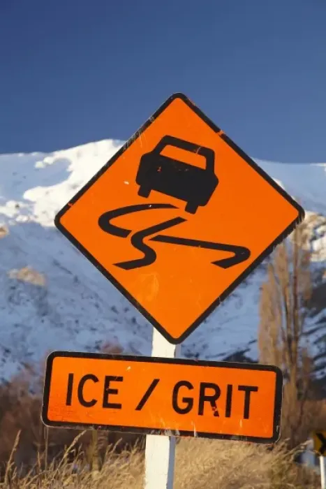 Framed Print : Warning Sign, Crown Range Road, South Island, New Zealand