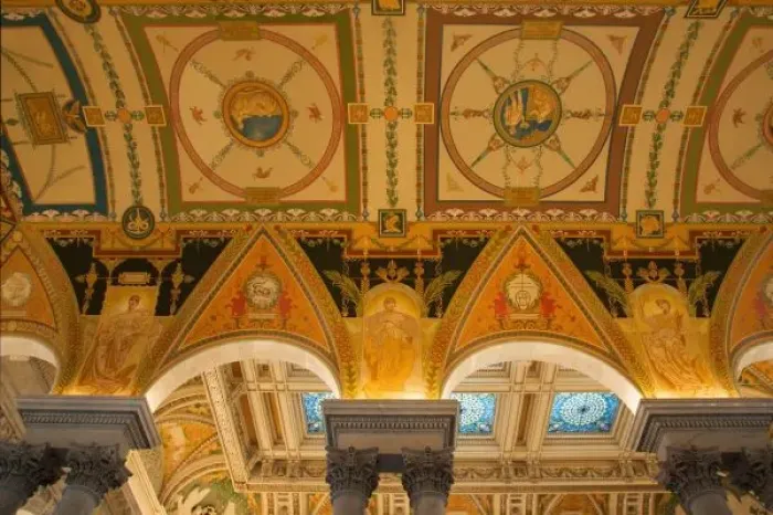 Framed Print : WASHINGTON, D. C. USA. Ceiling in Great Hall of Jefferson Building, Library of Congress