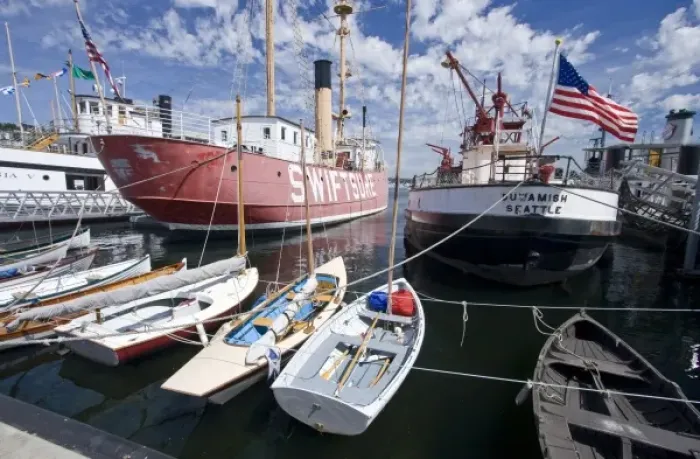 Framed Print : Washington, Seattle, Center for Wooden Boats on Lake Union