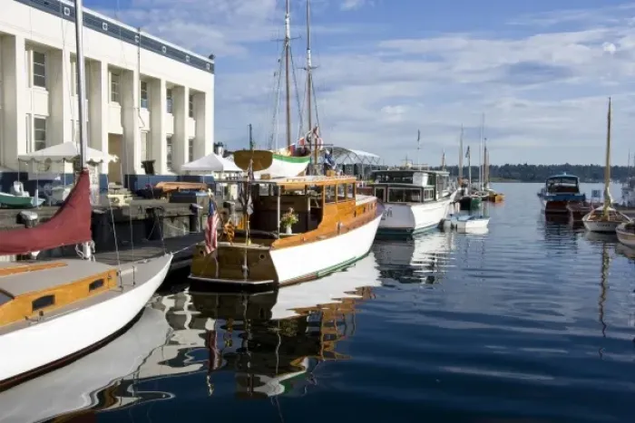 Framed Print : Washington, Seattle, Center for Wooden Boats on Lake Union