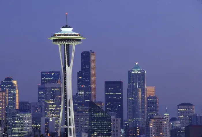 Framed Print : Washington, Seattle Skyline at night