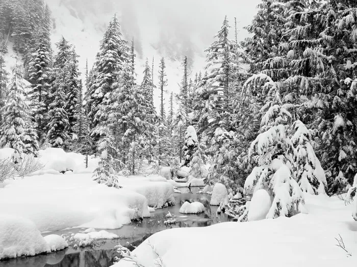 Framed Print : Washington State, Central Cascades. Granite Creek, winter scene
