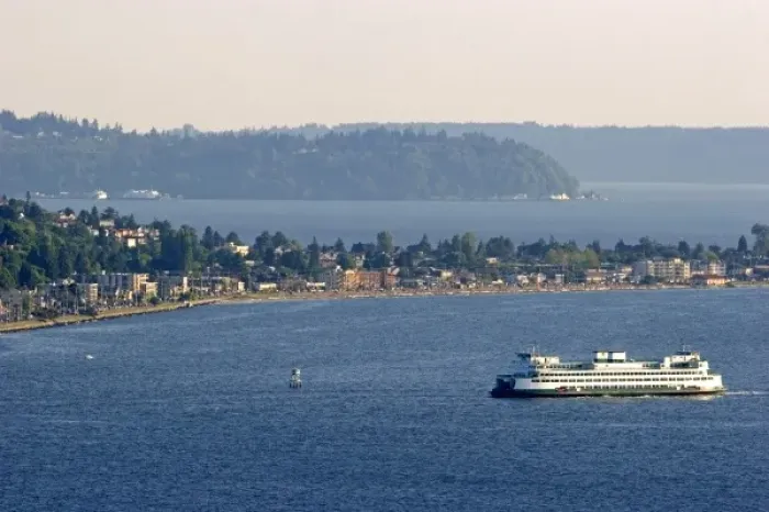 Framed Print : Washington State Ferry Boat in Elliott Bay at Seattle, Washington Framed Print : Washington State Ferry Boat in Elliott Bay at Seattle, Washington