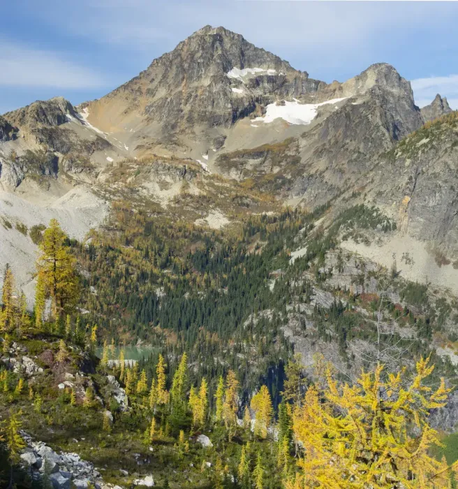 Framed Print : Washington State, North Cascades, Lewis Lake and Black Peak, view from Heather Pass