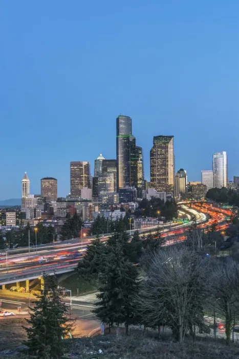 Framed Print : Washington State, Seattle. I-5 and Downtown Framed Print : Washington State, Seattle. I-5 and Downtown