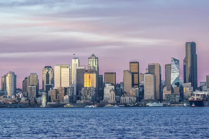 Framed Print : Washington State, Seattle. Skyline at Sunset