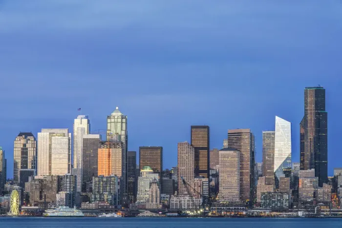 Framed Print : Washington State, Seattle. Skyline at Twilight Framed Print : Washington State, Seattle. Skyline at Twilight