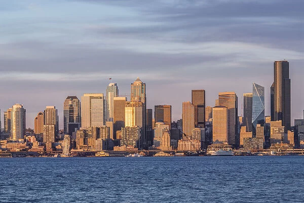 Washington State, Seattle. Waterfront and Skyline at Sunset