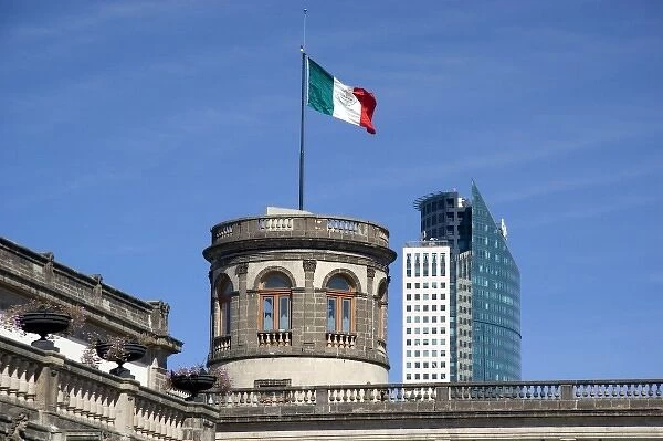 The watchtower known as Caballero Alto of the Chapultepec Castle with the Torre Mayor
