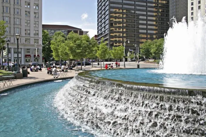 Framed Print : Water fountain in Woodruff Park downtown Atlanta Georgia