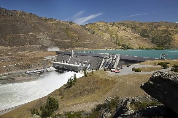 Water spilling from Clyde Dam, Clyde, Central Otago, South Island, New Zealand