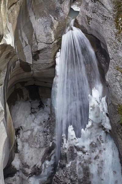 Waterfall and ice, Maligne Canyon, Jasper National Park, Alberta, Canada