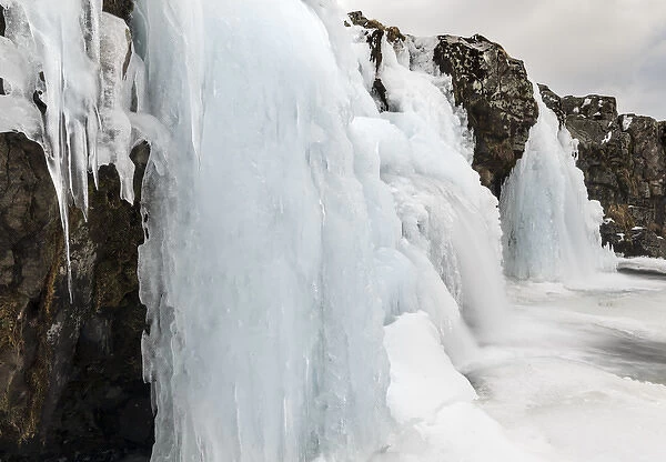 Waterfall Kirkjufellsfoss on Snaefellsnes peninsula during winter. europe, northern europe