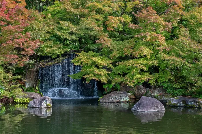 Framed Print : Waterfall in Koko-en Garden, Himeji, Japan Framed Print : Waterfall in Koko-en Garden, Himeji, Japan