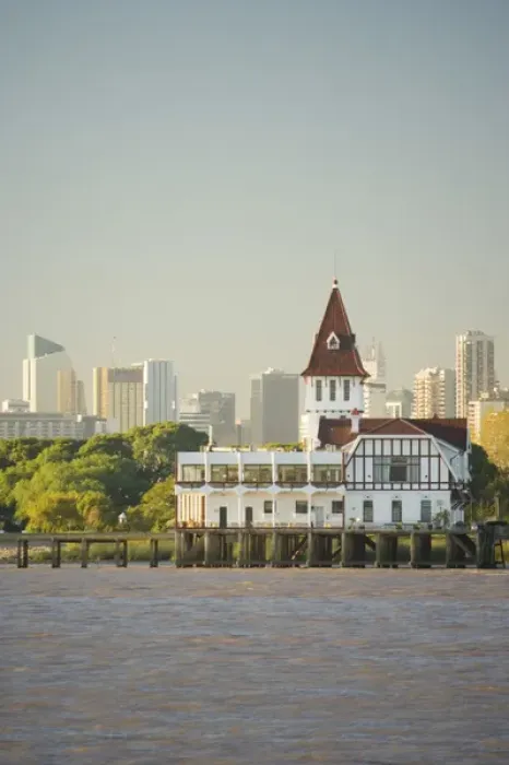 Framed Print : waterfront view of Classic Club de Pescadoras, with Downtown highrises of Buenos