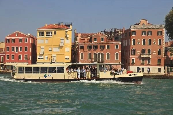 Waterfront view of public transport, Venice near entrance of Grand Canal, Italy, Europe