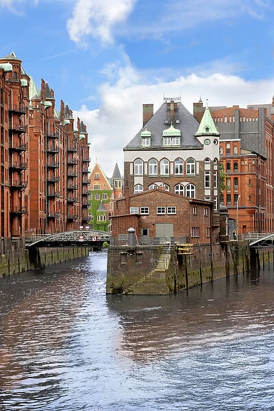 Waterfront warehouses and lofts in the Speicherstadt warehouse district of Hamburg