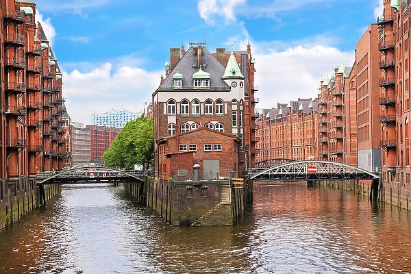 Waterfront warehouses in the Speicherstadt warehouse district of Hamburg, Germany