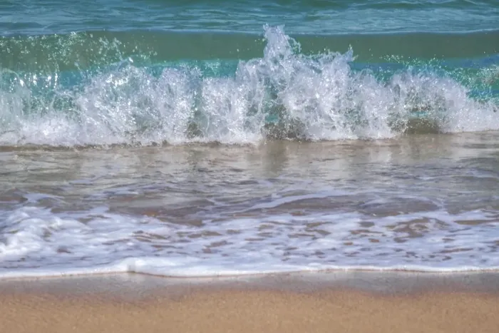 Framed Print : Wave crashing on golden sandy beach Framed Print : Wave crashing on golden sandy beach