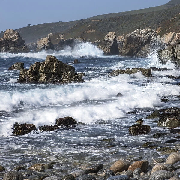 Waves break on rocky coast. Garrapata State Park. View towards North. Entrance #7